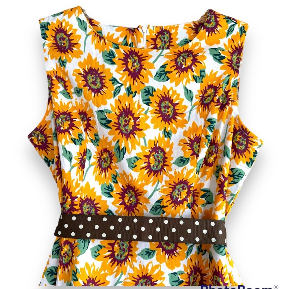 VINTAGE Style Sunflower Print Swing Dress w/Matching Purse - Picture 3 of 8